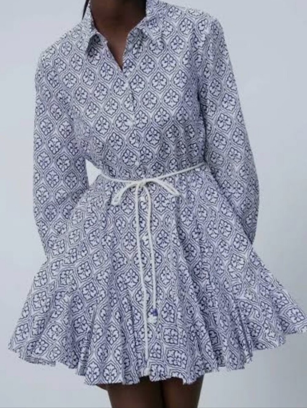 ZARA Printed Shirt Dress with Tie Waist